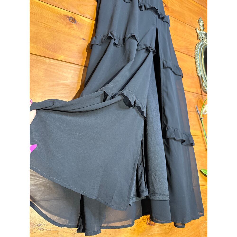 Lulu's Black Ruffle Maxi Dress with Thigh Slit - Picture 6 of 13